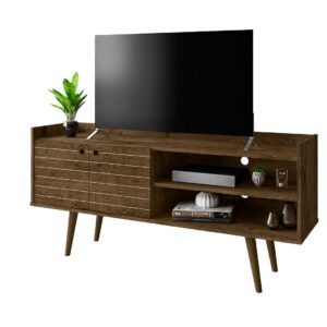 Manhattan Comfort Bogart 53.54" Mid-Century Modern TV Stand in Rustic Brown and Nature