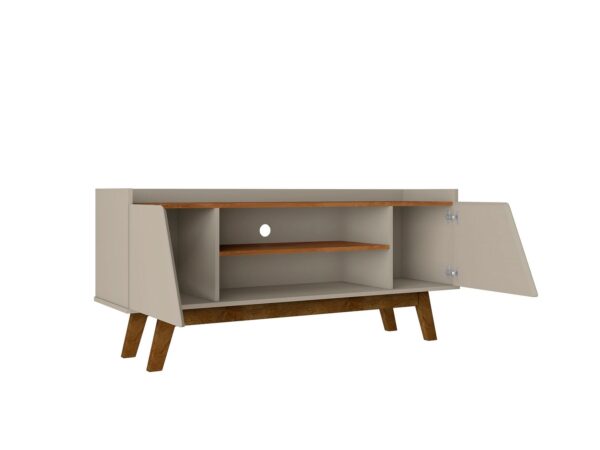 Manhattan Comfort Mid-Century Modern Marcus 53.14 TV Stand with Solid Wood Legs in Greige and Nature