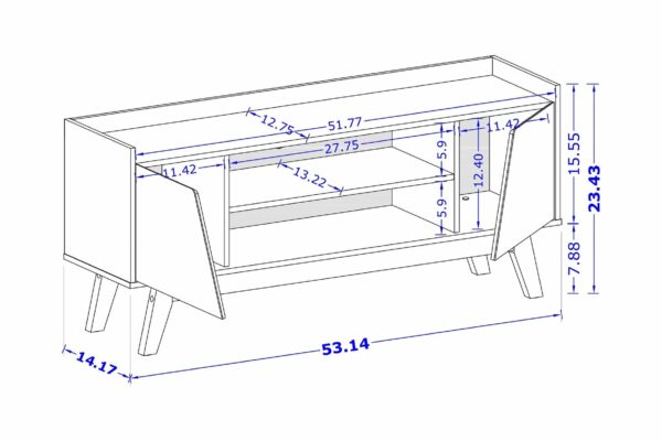 Manhattan Comfort Mid-Century Modern Marcus 53.14 TV Stand with Solid Wood Legs in Grey and Nature