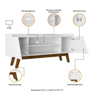 Manhattan Comfort Mid-Century Modern Marcus 53.14 TV Stand with Solid Wood Legs in White