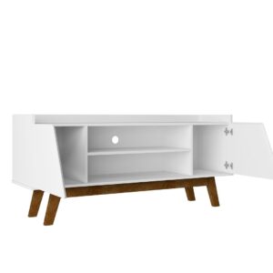 Manhattan Comfort Mid-Century Modern Marcus 53.14 TV Stand with Solid Wood Legs in White