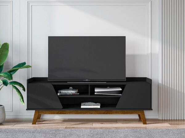 Manhattan Comfort Mid-Century Modern Marcus 62.99 TV Stand with Solid Wood Legs in  Matte Black