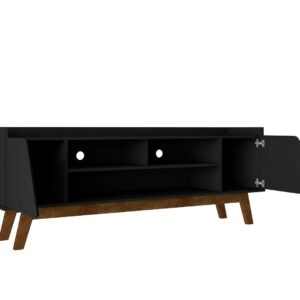 Manhattan Comfort Mid-Century Modern Marcus 62.99 TV Stand with Solid Wood Legs in  Matte Black