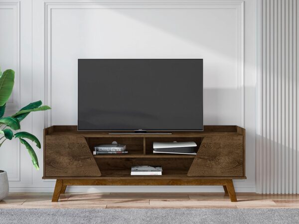 Manhattan Comfort Mid-Century Modern Marcus 62.99 TV Stand with Solid Wood Legs in  Rustic Brown