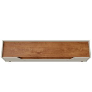 Manhattan Comfort Mid-Century Modern Marcus 70.86 TV Stand with Solid Wood Legs in Greige and Nature