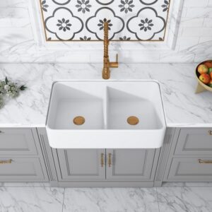 Altair 281032-KDS Trieste 32 Inch Rectangular Ceramic Vessel Double Bowl Bathroom Sink - Glossy White