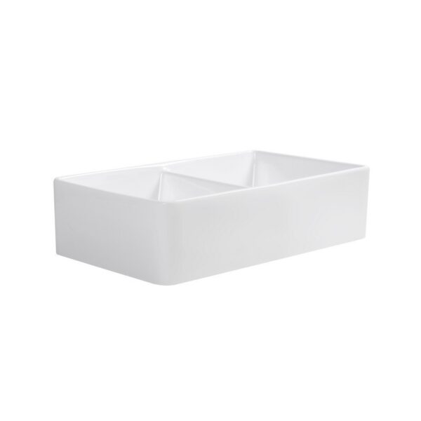 Altair 281032-KDS Trieste 32 Inch Rectangular Ceramic Vessel Double Bowl Bathroom Sink - Glossy White