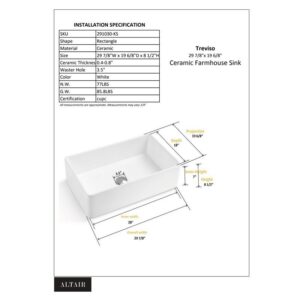 Altair 291030-KS Treviso 30 Inch Rectangular Ceramic Vessel Bathroom Sink - Glossy White