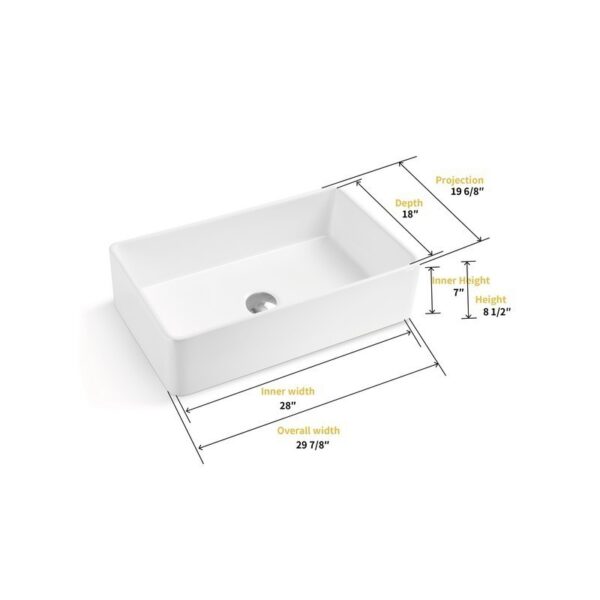 Altair 291030-KS Treviso 30 Inch Rectangular Ceramic Vessel Bathroom Sink - Glossy White