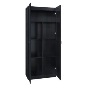 Manhattan Comfort Hopkins Modern Freestanding Storage Closet with 7 Shelves in Black