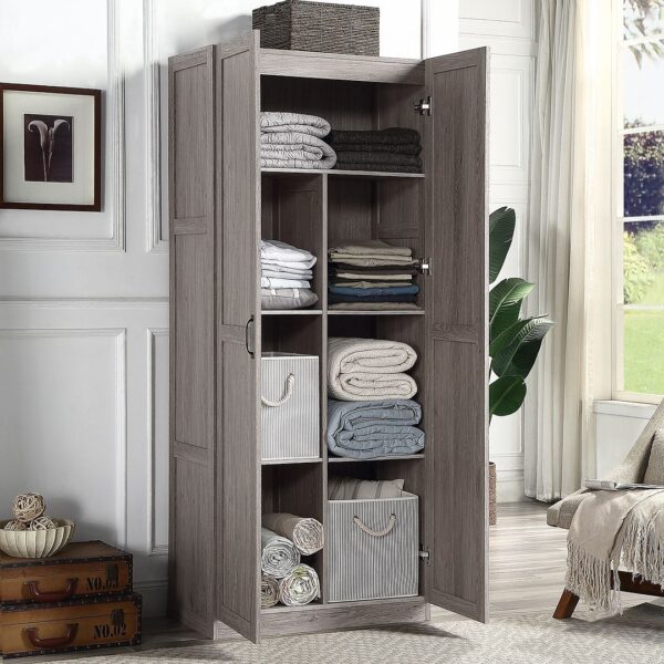 Manhattan Comfort Hopkins Modern Freestanding Storage Closet with 7 Shelves in Grey