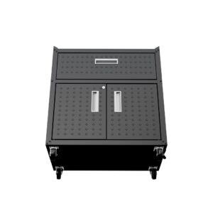 Manhattan Comfort Fortress Textured Metal 31.5" Garage Mobile Cabinet with 1 Full Extension Drawer and 2 Adjustable Shelves in Charcoal Grey