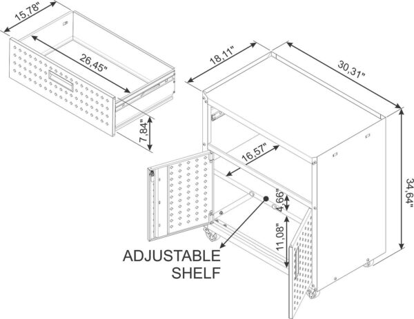 Manhattan Comfort Fortress Textured Metal 31.5" Garage Mobile Cabinet with 1 Full Extension Drawer and 2 Adjustable Shelves in White