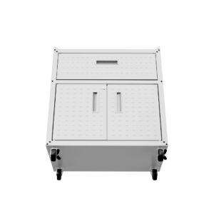 Manhattan Comfort Fortress Textured Metal 31.5" Garage Mobile Cabinet with 1 Full Extension Drawer and 2 Adjustable Shelves in White