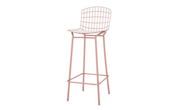 Manhattan Comfort Madeline 41.73" Barstool, Set of 3 with Seat Cushion in Rose Pink Gold and White