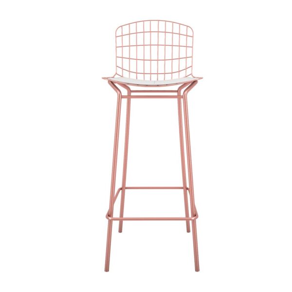 Manhattan Comfort Madeline 41.73" Barstool, Set of 3 with Seat Cushion in Rose Pink Gold and White