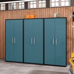 Manhattan Comfort Eiffel Storage Cabinet in Matte Black and Aqua Blue (Set of 3)