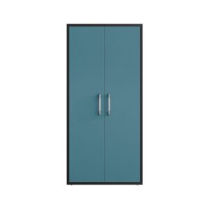 Manhattan Comfort Eiffel Storage Cabinet in Matte Black and Aqua Blue (Set of 3)