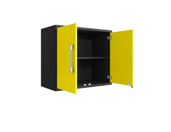 Manhattan Comfort Eiffel Floating Garage Cabinet in Matte Black and Yellow (Set of 3)