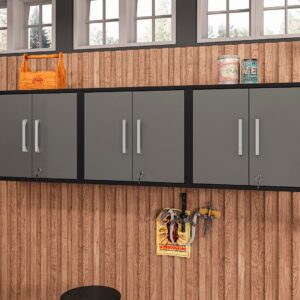 Manhattan Comfort Eiffel Floating Garage Cabinet in Matte Black and Grey (Set of 3)