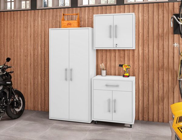 Manhattan Comfort Eiffel 3-Piece Storage Garage Set in White