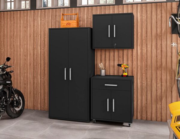 Manhattan Comfort Eiffel 3-Piece Storage Garage Set in Matte Black