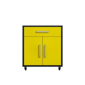 Manhattan Comfort Eiffel 3-Piece Storage Garage Set in Matte Black and Yellow