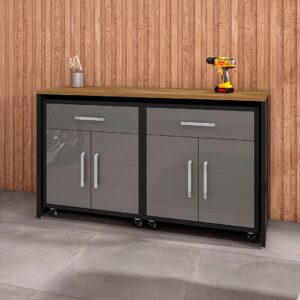 Manhattan Comfort Eiffel Garage Work Station Set of 3 in Matte Black and Grey