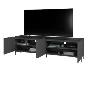 Manhattan Comfort Mid-Century Modern Bogardus 3-Piece TV Stand Living Room Set with Accent Cabinet and End Table in Black