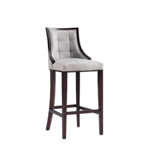 Manhattan Comfort Fifth Avenue Faux Leather Barstool in Light Grey (Set of 3)