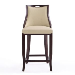 Manhattan Comfort Emperor 41 in. Cream and Walnut Beech Wood Bar Stool (Set of 3)