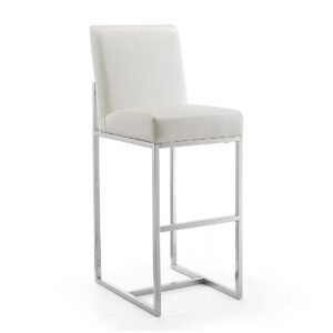 Manhattan Comfort Element 42.13 in. Pearl White and Polished Chrome Stainless Steel Bar Stool (Set of 3)