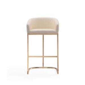 Manhattan Comfort Louvre 40 in. Cream and Titanium Gold Stainless Steel Barstool (Set of 3)