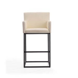 Manhattan Comfort Ambassador 42 in. Cream and Black Metal Barstool (Set of 3)