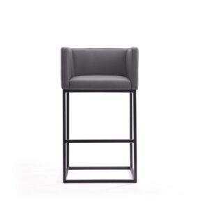 Manhattan Comfort Embassy 38 in. Grey and Black Metal Barstool (Set of 3)