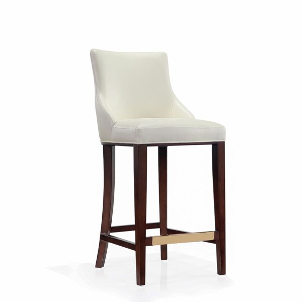 Manhattan Comfort Modern Shubert Barstool Upholstered in Ivory Leatherette with Beech Wood Legs - Set of 3