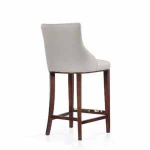 Manhattan Comfort Modern Shubert Barstool Upholstered in Light Grey Leatherette with Beech Wood Legs - Set of 3