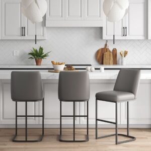 Manhattan Comfort Serena Modern Leatherette Upholstered Barstool in Grey - Set of 3