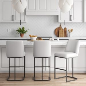 Manhattan Comfort Serena Modern Leatherette Upholstered Barstool in White - Set of 3