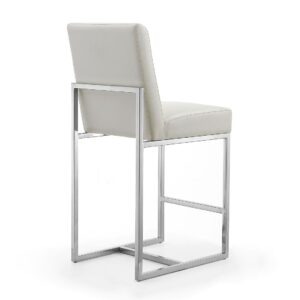 Manhattan Comfort Element 37.2 in. Pearl White and Polished Chrome Stainless Steel Counter Height Bar Stool (Set of 3)