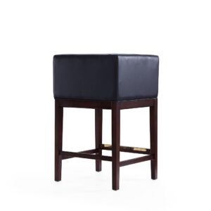 Manhattan Comfort Kingsley 34 in. Black and Dark Walnut Beech Wood Counter Height Bar Stool (Set of 3)