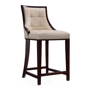 Manhattan Comfort Fifth Ave 39.5 in. Cream and Dark Walnut Beech Wood Counter Height Bar Stool (Set of 3)