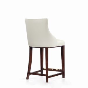 Manhattan Comfort Modern Shubert Counter Stool Upholstered in Ivory Leatherette with Beech Wood Legs - Set of 3