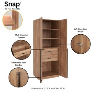 Manhattan Comfort Lee Modern Freestanding Wardrobe Closet 1.0 with 4 Shelves and 2 Drawers in Golden Brown- Set of 3