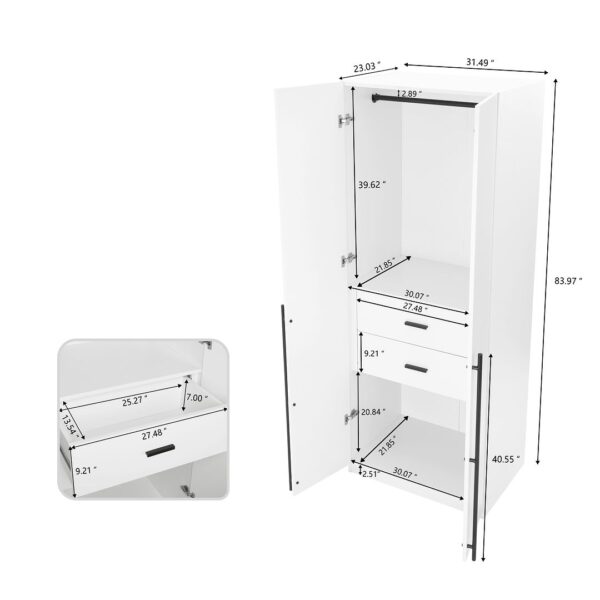 Manhattan Comfort Lee Modern Freestanding 3-Piece Module Wardrobe Closet with 2 Hanging Rods, 4 Drawers, 3 Shoe Storage and 6 Shelves in White