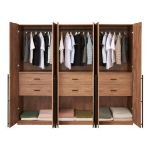 Manhattan Comfort Lee Modern Freestanding Wardrobe Closet 2.0 with 1 Hanging Rod, 1 Shelf, and 2 Drawers in Golden Brown- Set of 3