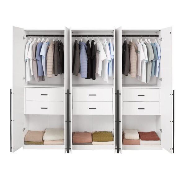 Manhattan Comfort Lee Modern Freestanding Wardrobe Closet 2.0 with 1 Hanging Rod, 1 Shelf, and 2 Drawers in White- Set of 3