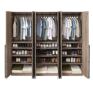 Manhattan Comfort Lee Modern Freestanding Wardrobe Closet 3.0 with 1 Hanging Rod, 3 Shoe Shelves, and 1 Basic Shelf in Rustic Grey- Set of 3