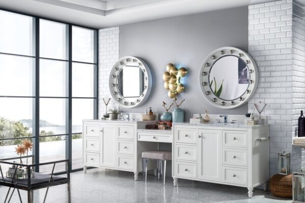 James Martin 301-V122-BW-DU-3AF Copper Cove Encore 126 Inch Double Vanity Set in Bright White with Makeup Table with 3 cm Arctic Fall Solid Surface Top