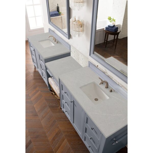 James Martin 301-V122-SL-DU-3ESR Copper Cove Encore 122 Inch Double Vanity Set in Silver Gray with Makeup Table and 3 CM Eternal Serena Quartz Top